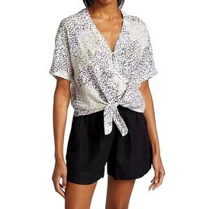 Rails Shirt Women Medium Ivory Linen Blend Thea The Rainbow Cheetah Print Blouse